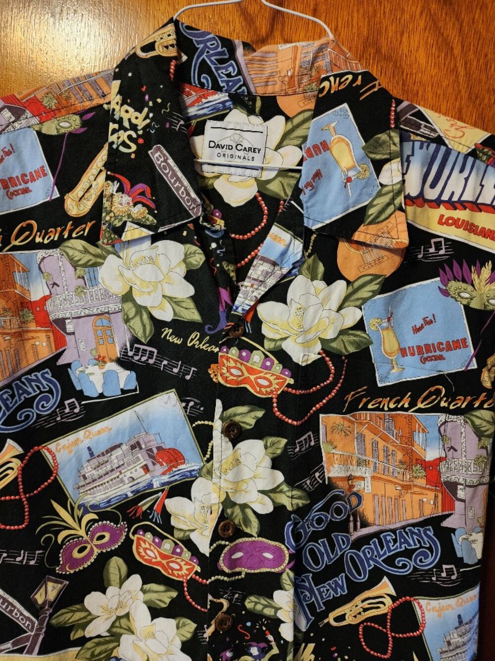 Men's Medium David Carey Black New Orleans Print Short Sleeve Shirt